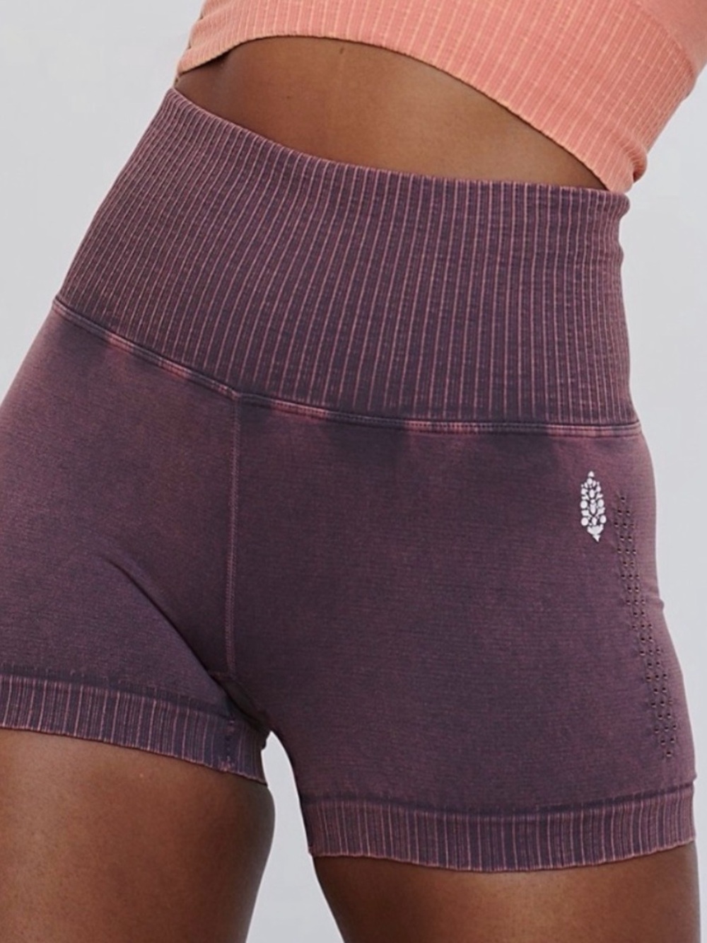 Free People High-Waist Seamless Ribbed Active Shorts - Plum